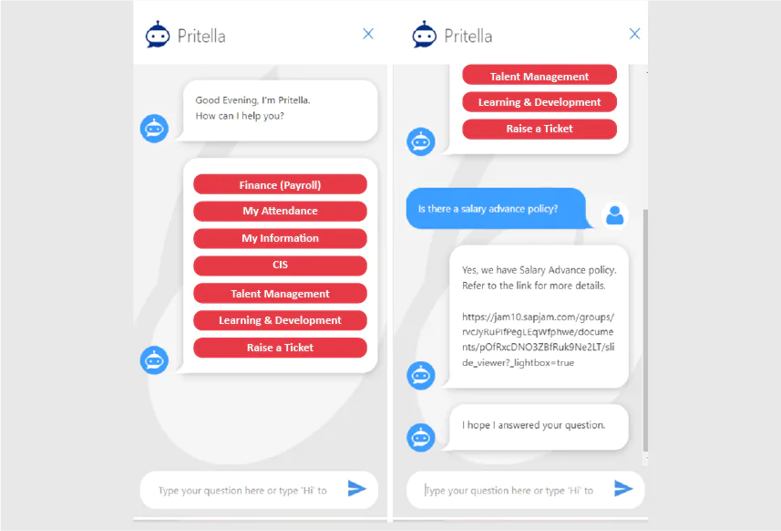 Advanced HR chatbot “Pritella,” which functions as an AI-assisted office buddy
